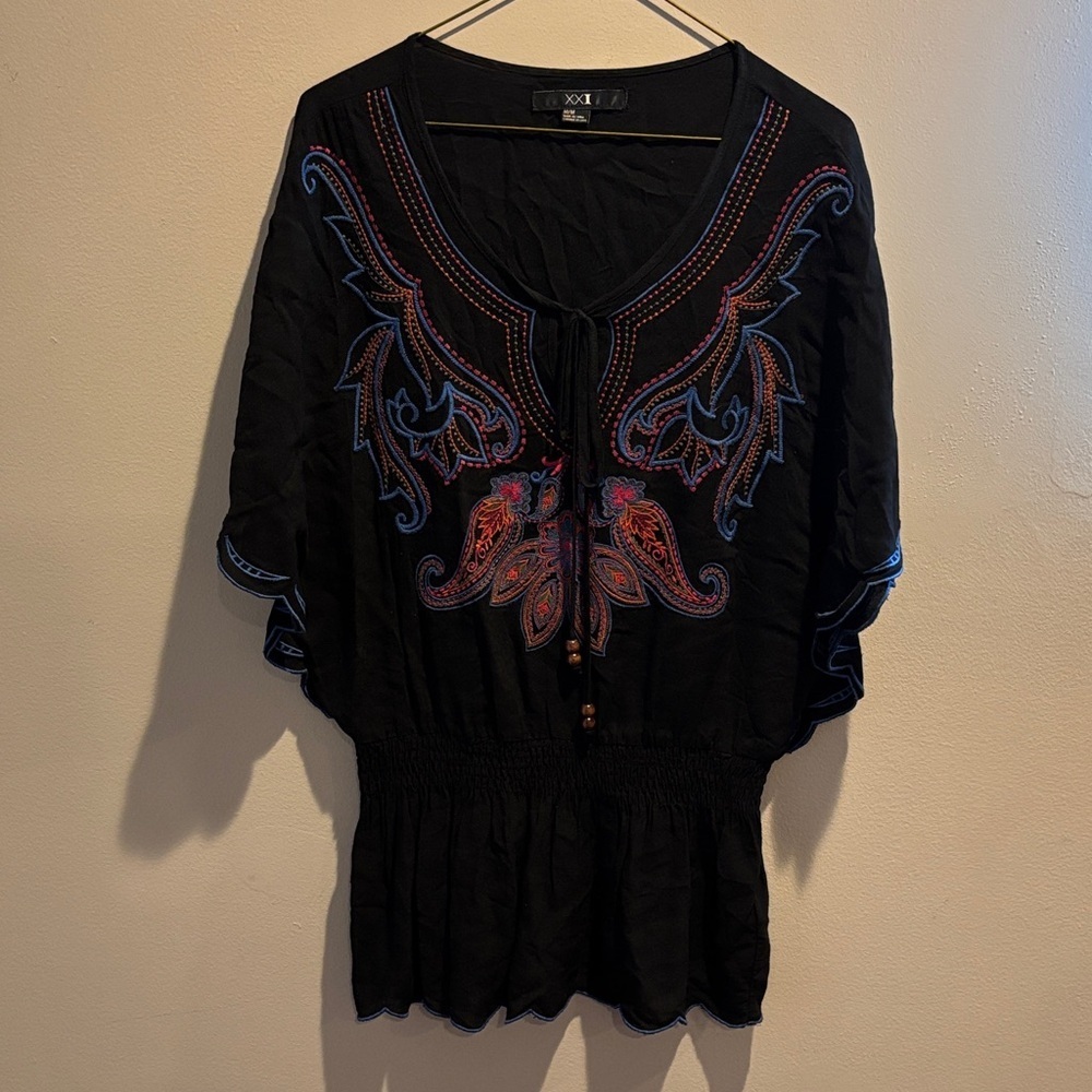 BOC Black Top with Colorful Embroidery - Picture 1 of 6